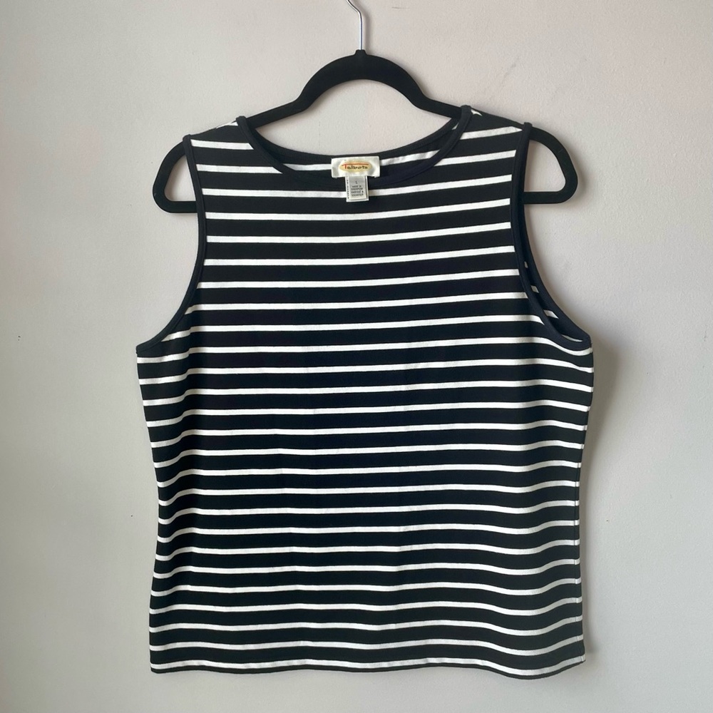 Talbots Black and White Striped Sleeveless Tank Top Size Large Classy Nautical